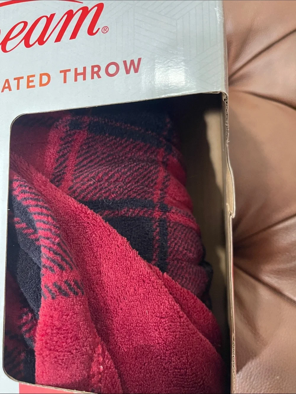 Sunbeam Red and Black Plaid Microplush Heated Throw